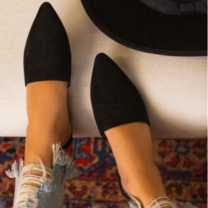 Faux Suede Black Open Heel Mule